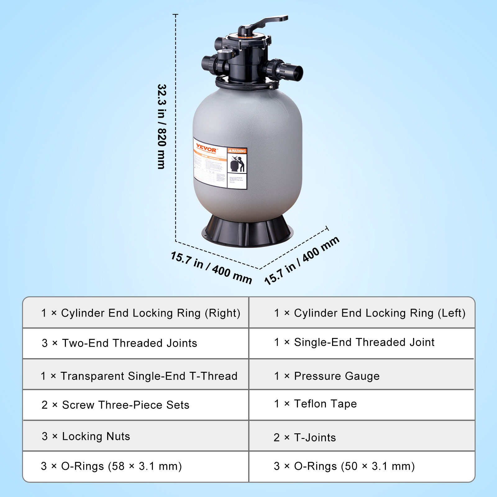 VEVOR Sand Filter 16" Above Inground Swimming Pool Sand Filter with 7-Way Valve