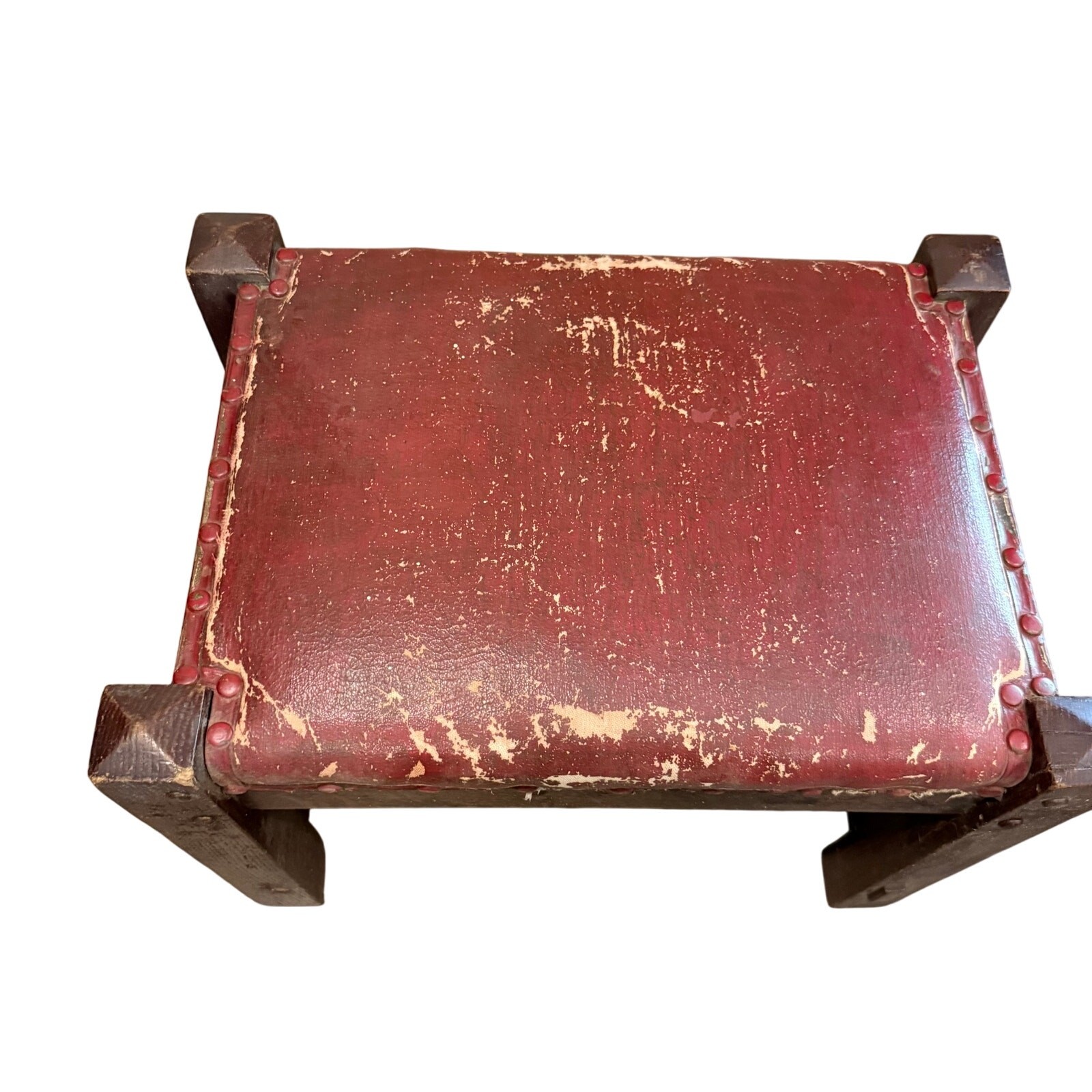 Antique Vintage Arts & Crafts Mission Style Wood Foot Stool Ottoman - READ