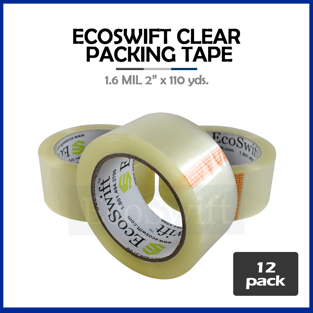 12 ROLLS EcoSwift Carton Box Packaging Packing Tape 1.6mil 2 x 110 yard (330 ft)