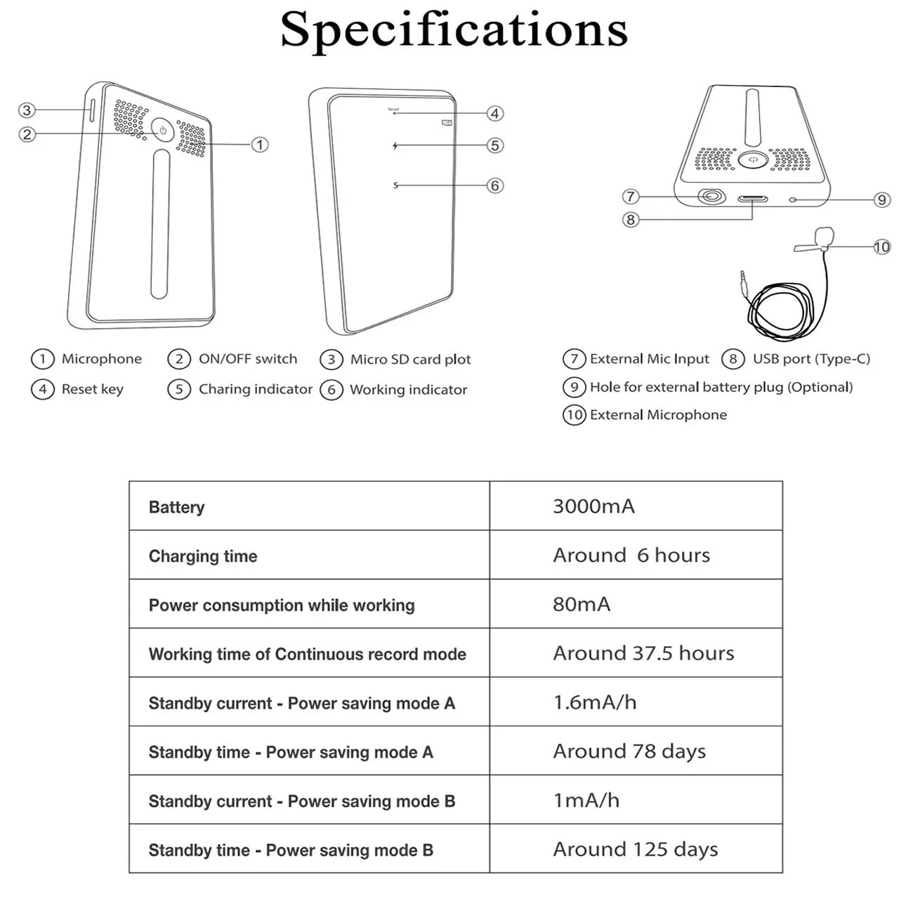 WiFi Voice Recorder Wireless Audio Recording Real Time Wifi Voice Recorder TC30