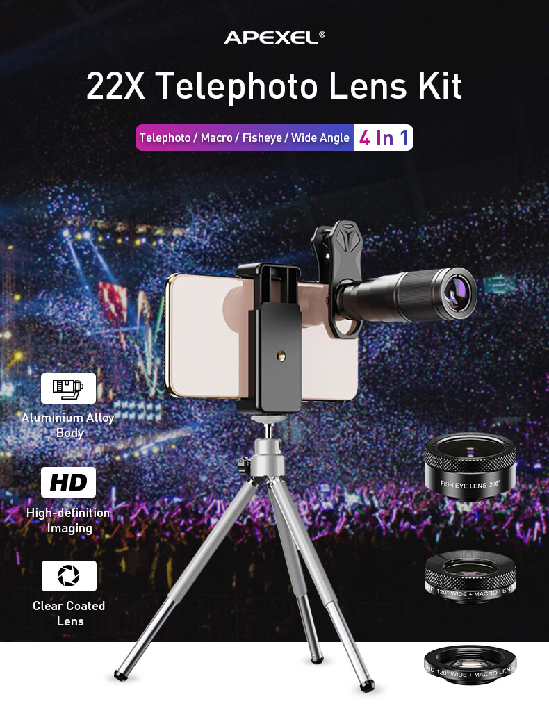 Apexel HD Professional Phone Camera Lens Zoom Telephoto Lens for Smartphone