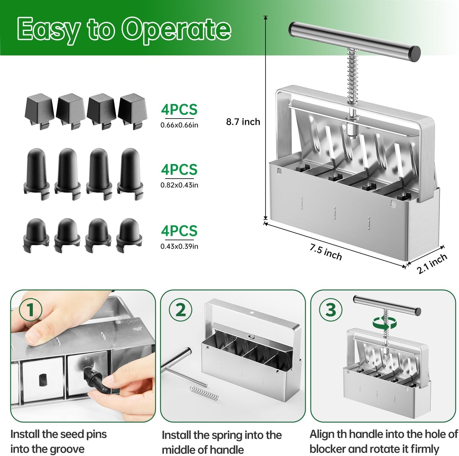 Soil Blocker, 4 Cell Soil Block Maker 2 Inch with 3 Sizes Seed PinsSeed Handheld