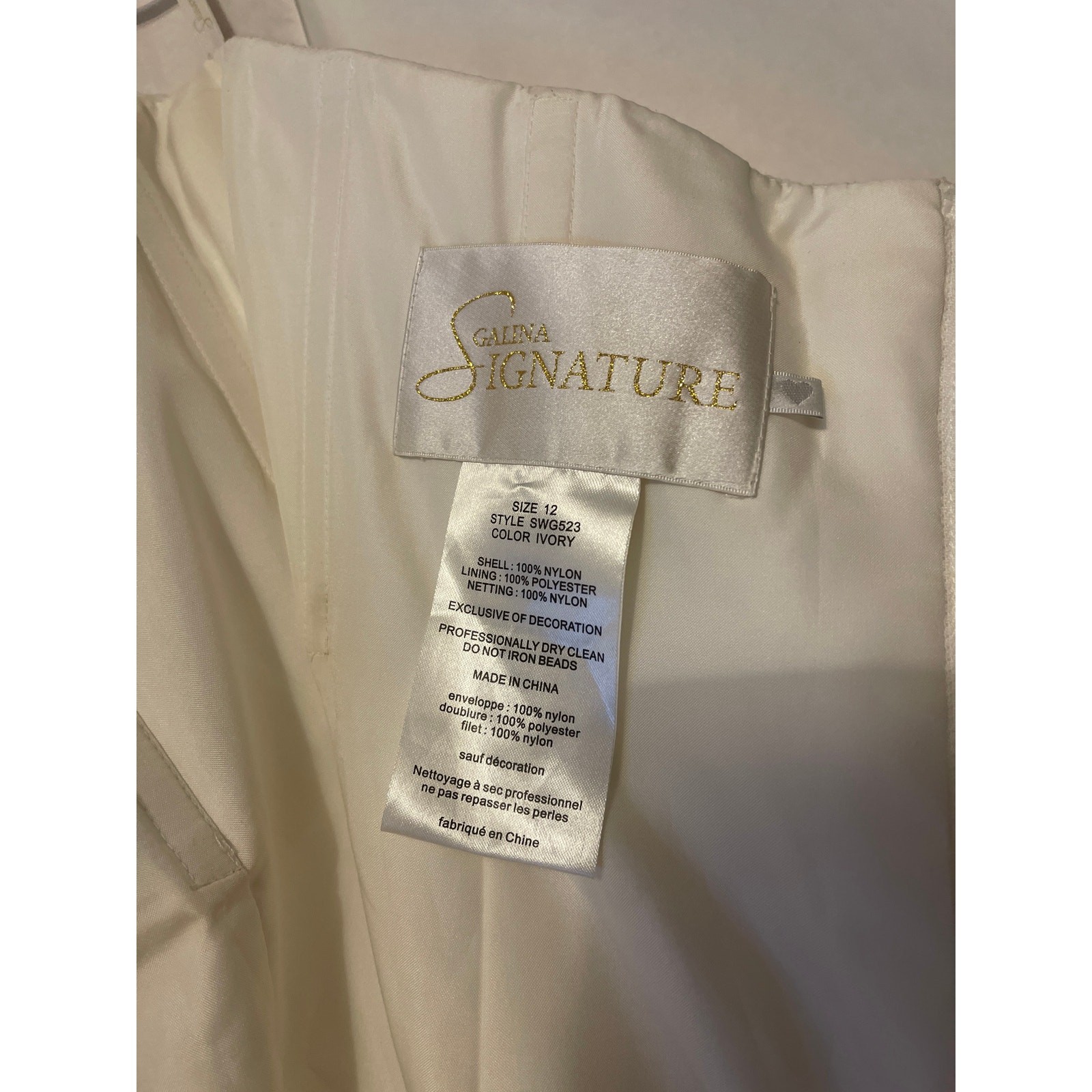 Galina Signature Ivory Size 12 Style SWG523 Wedding Gown Basket Woven Bodice