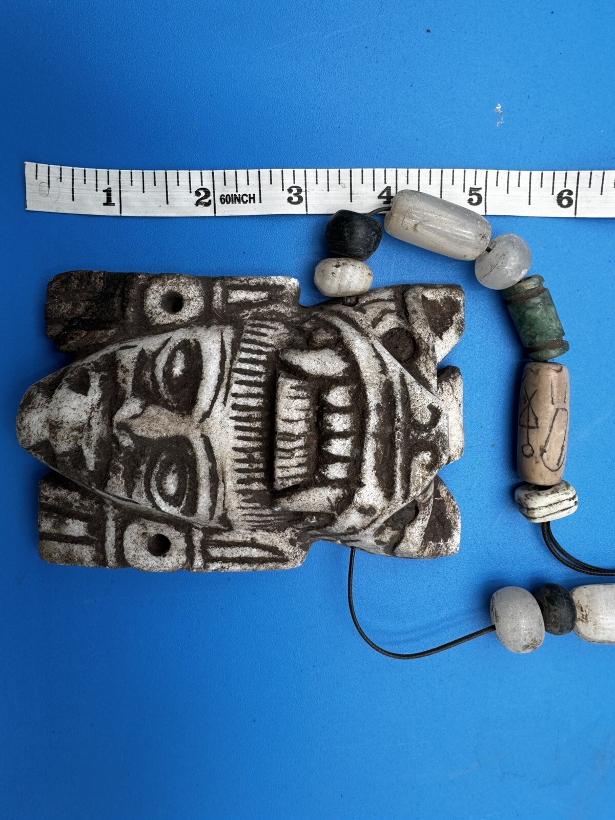 Tula Hidalgo Pre Columbian Toltec Alien Stone Carving Pendant Ojuelos