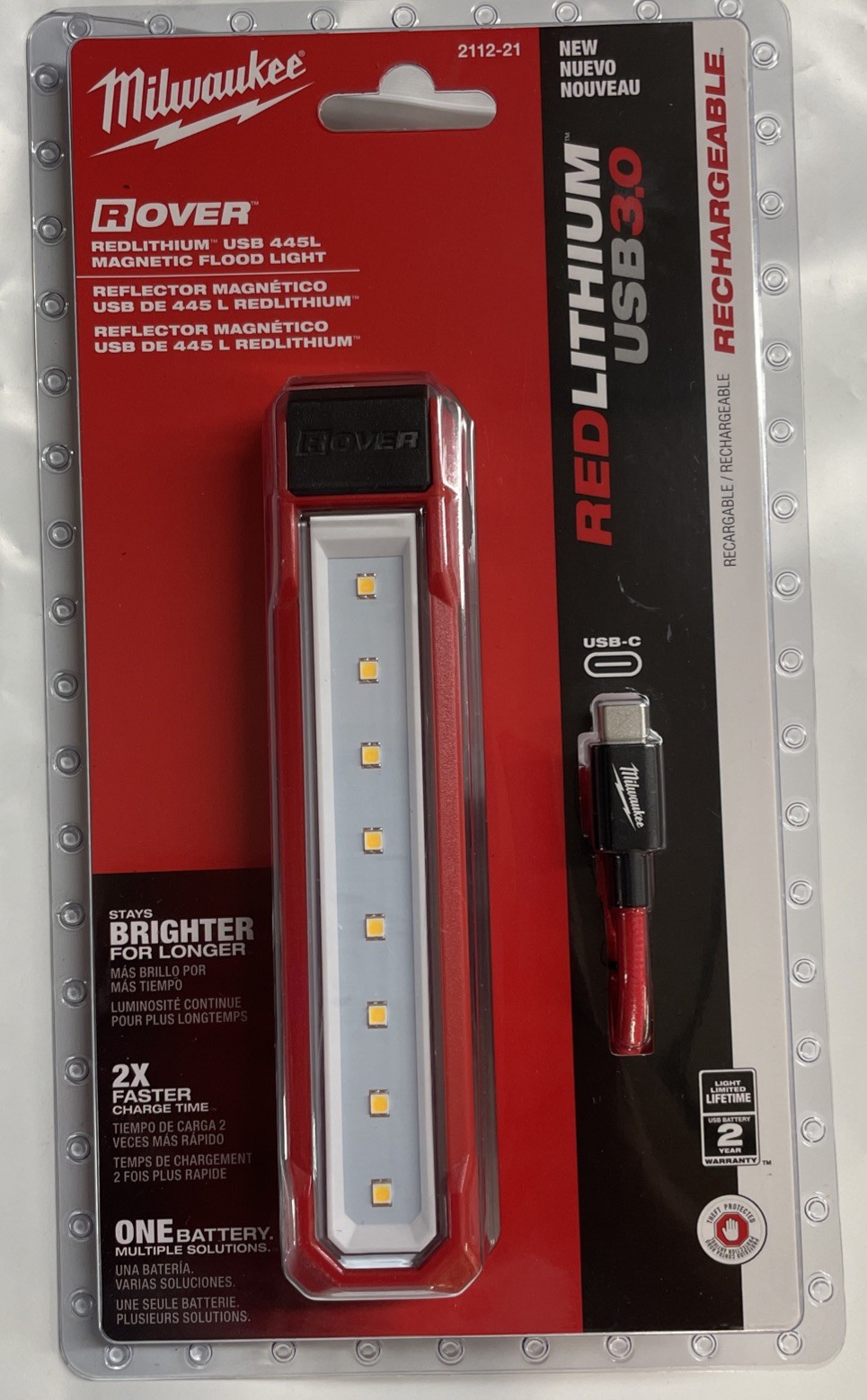Milwaukee 2112-21 Rover Magnetic Flood Light USB 445 Lumens New
