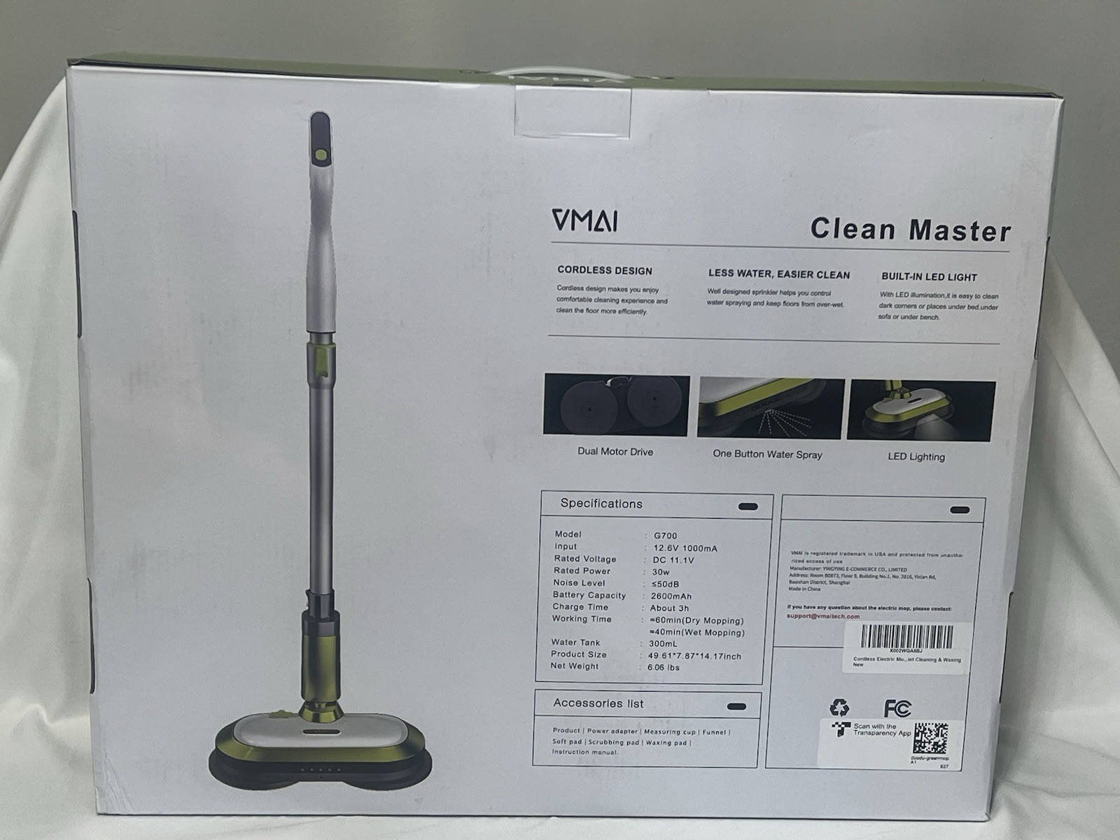 Cordless Electric Mop with Water Spray VMAI G700 Floor Cleaner Scrubber Polisher