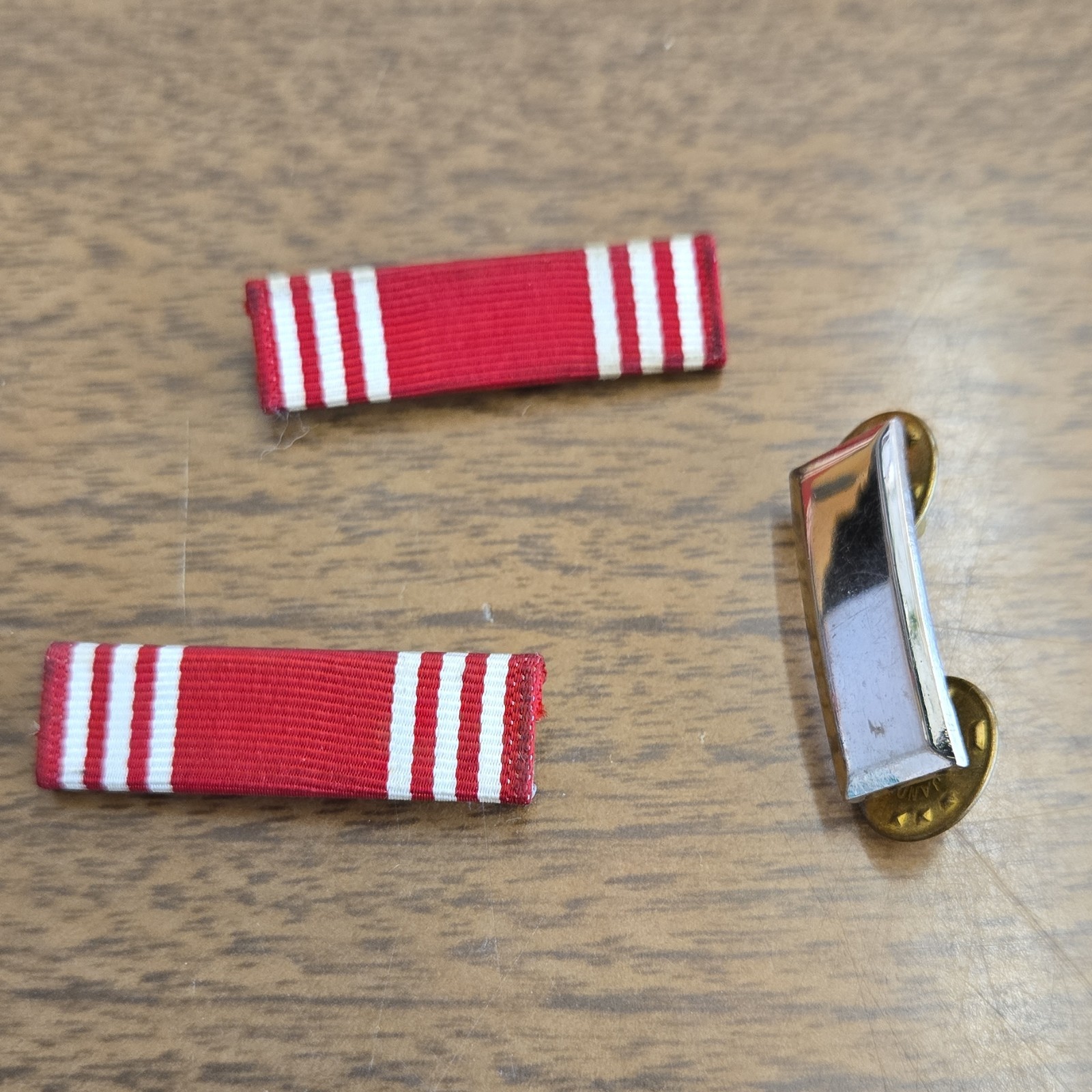 Red and White Military Ribbon Bars Militaria Theme with Pin Backing