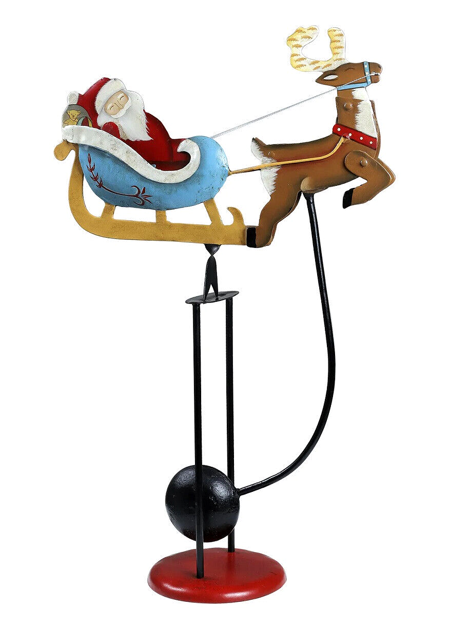 Santa Sleigh Christmas Sky Hook Teeter Totter 20" Tin Balance Folk Art Toy New