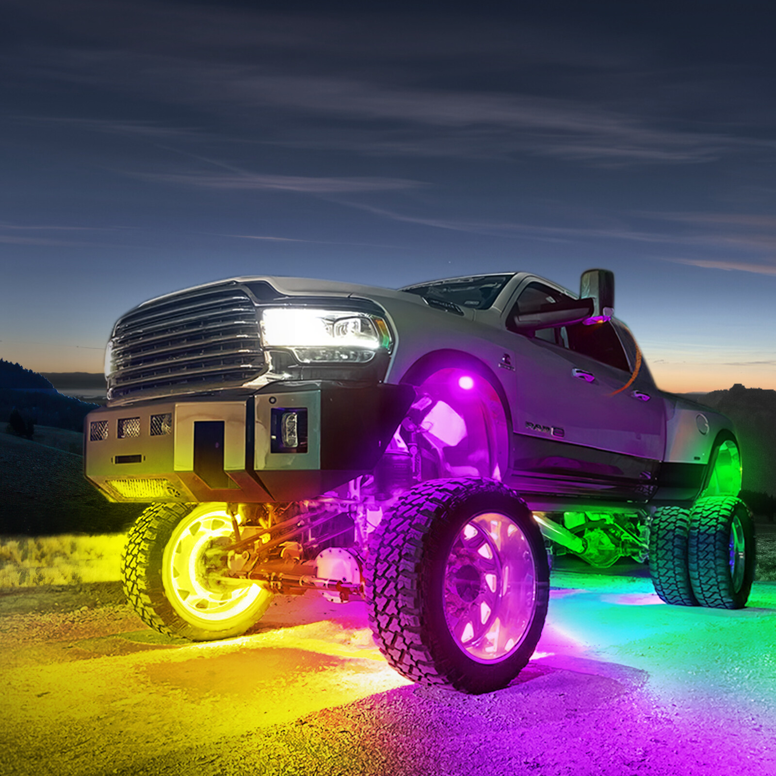 MICTUNING 8 Pods RGB+IC Chasing LED Rock Lights - Underglow Neon Light Kit Truck
