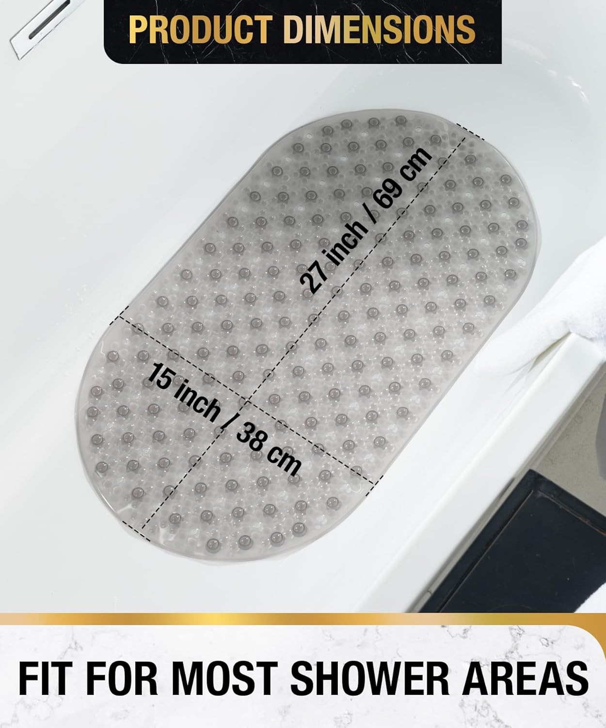 Oval Bathtub Mat Non Slip, 27x15 Inch Bubble Bath Tub Mat for Bathroom, Machine