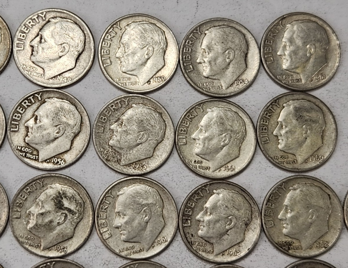 Roll of 50 Silver Roosevelt Dimes $5 Face Value 90% Silver Coins Mixed Dates LR7
