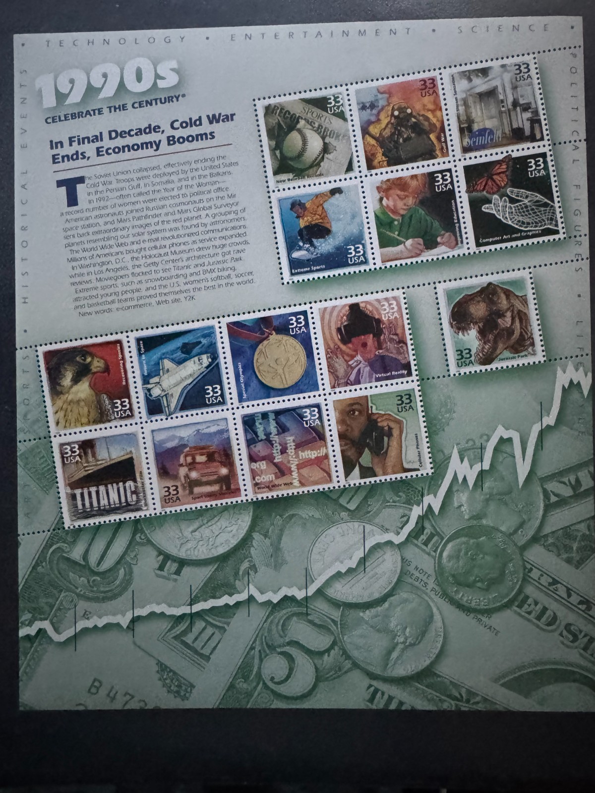 Scott #3191 Celebrate the Century—1990s Pane of 15 33¢ Stamps (1999)