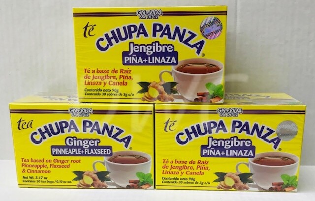 3 Pack TEA CHUPA PANZA TE GINGER PINA LINAZA CANELA 90 Day Supply DETOX GN+VIDA