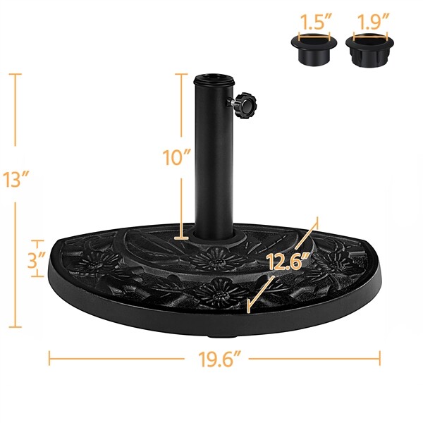 Half Round Patio Umbrella Base 20 lb 1.5″/1.9″Outdoor Umbrella Base, Black