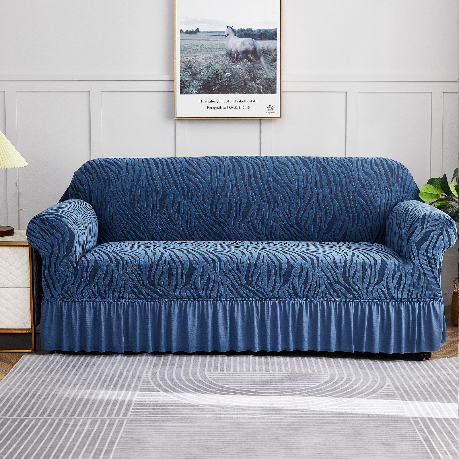 High Stretch Sofa Couch Cover w/Skirt Hem Full-Cover Jacquard Slipcover Non Slip