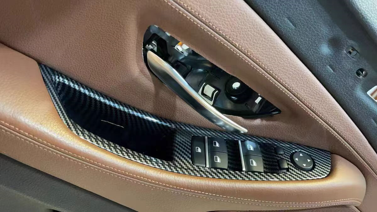 Inner Door Panel Handle Pull Trim Cover For BMW F10 F11 520i 528i Carbon Fiber