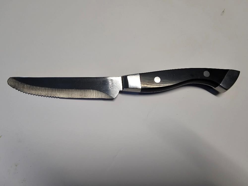 Lot of 12 Steak Knives Black Longhorn Pom Handle 10.25" Clipper 12013CGD H/D