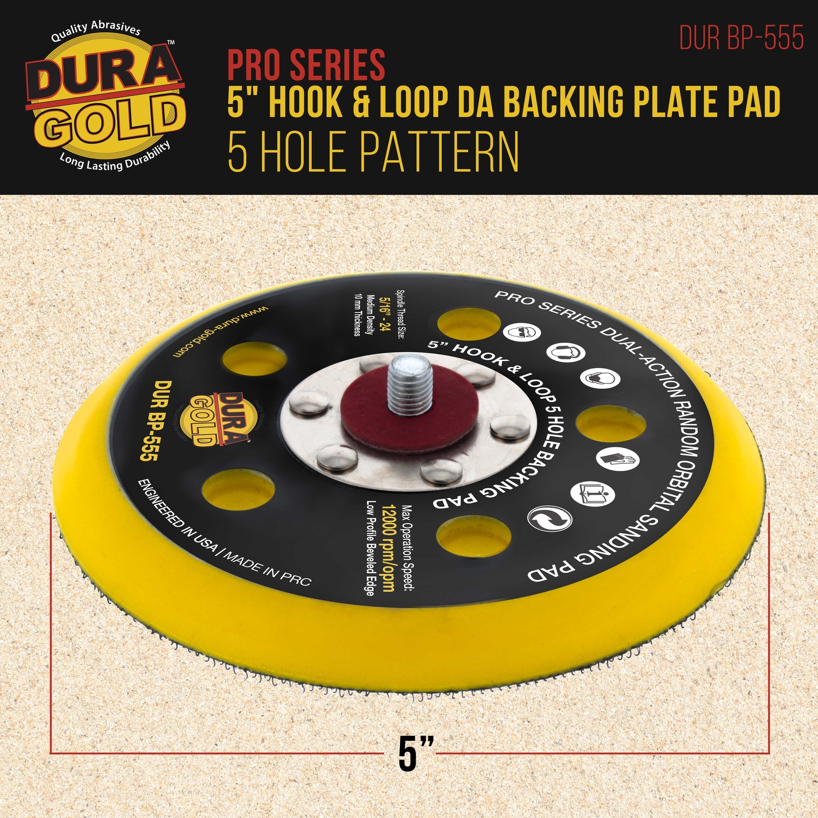 5" Hook & Loop DA Backing Plate Pad, 5 Hole Pattern, Auto Sanding Polishing Pad
