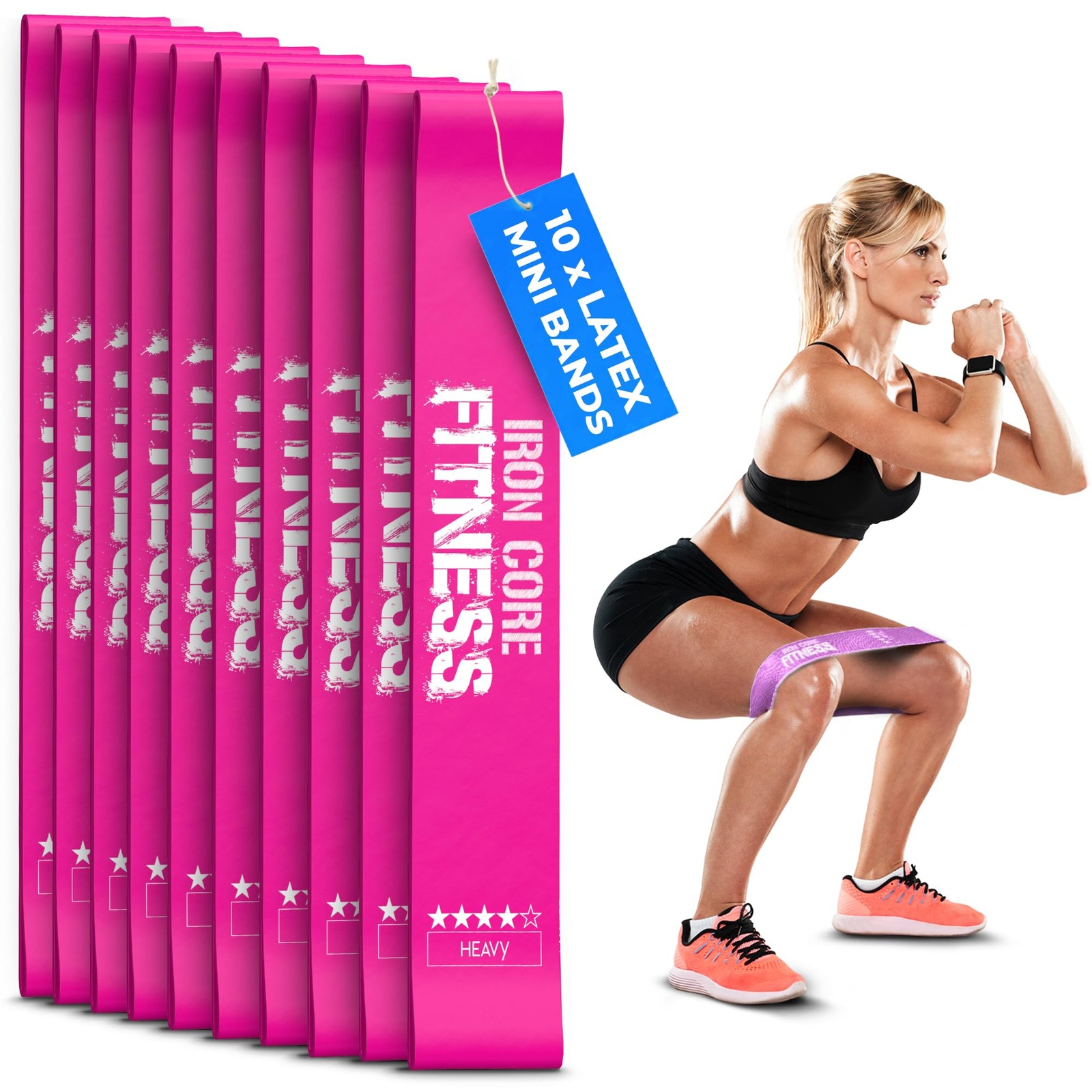 10-Pack Set Heavy Resistance Loop Bands – Latex Mini Bands for Workout, Glute...