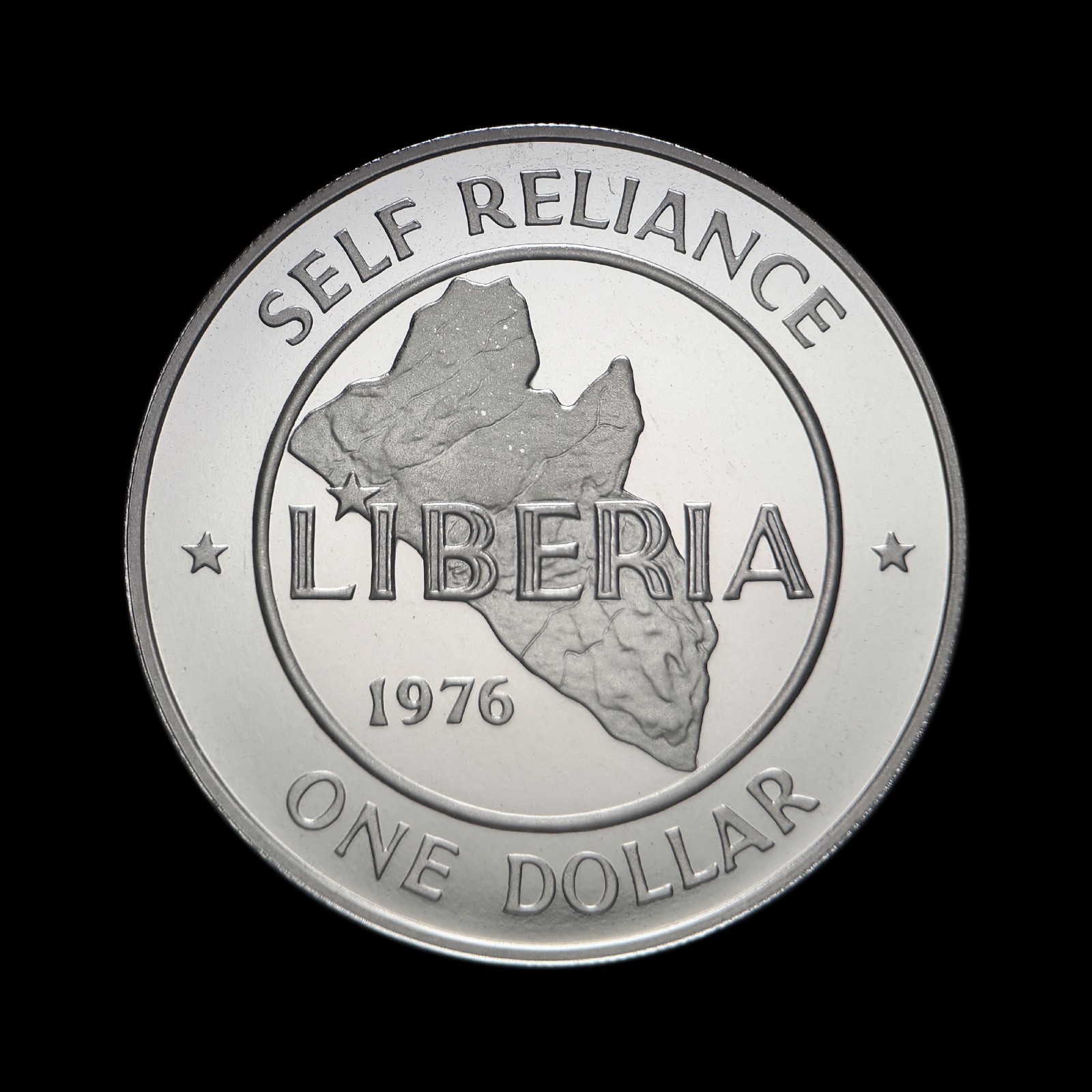 LIBERIA. 1976, 1 Dollar - Tolbert, Map Stars, Royal Mint Wales RARE 1 Proof