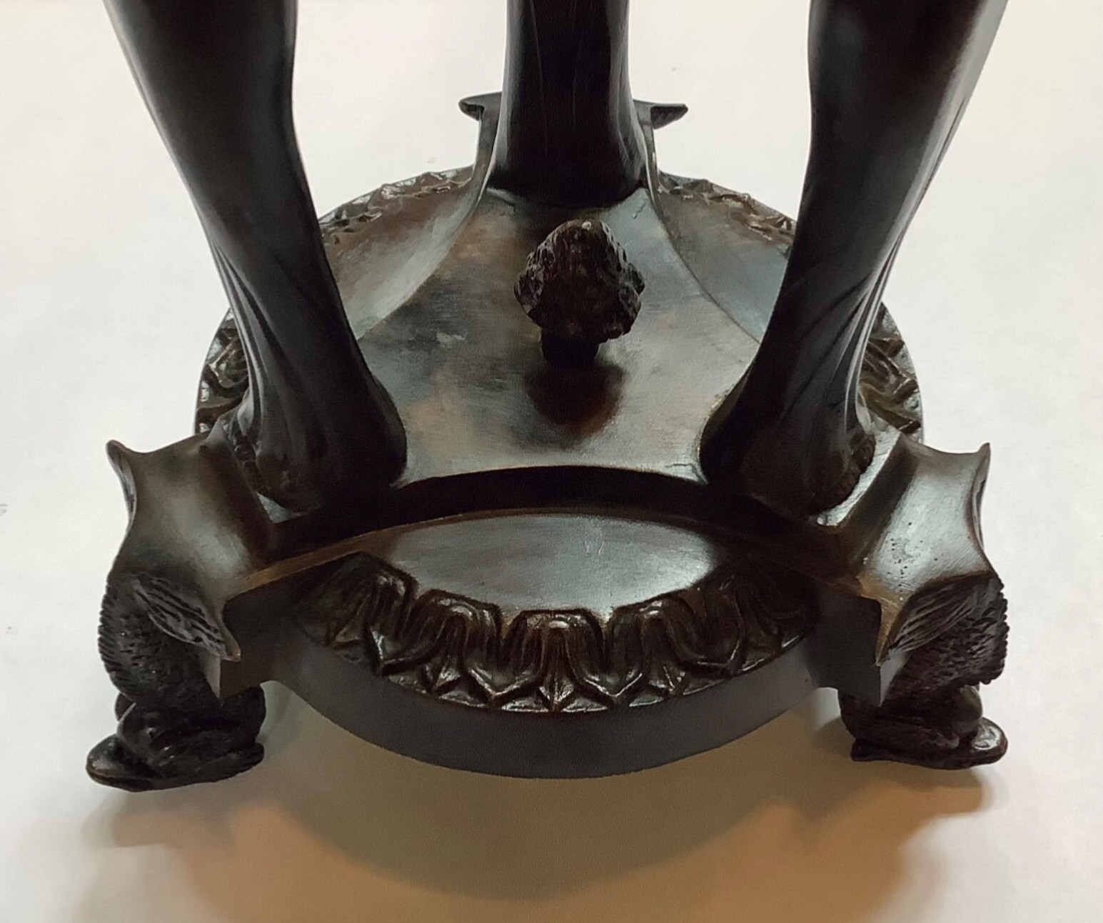 Nouveau Neoclassical Bronze Three Graces Centerpiece Orb or Bowl Stand Koi Feet