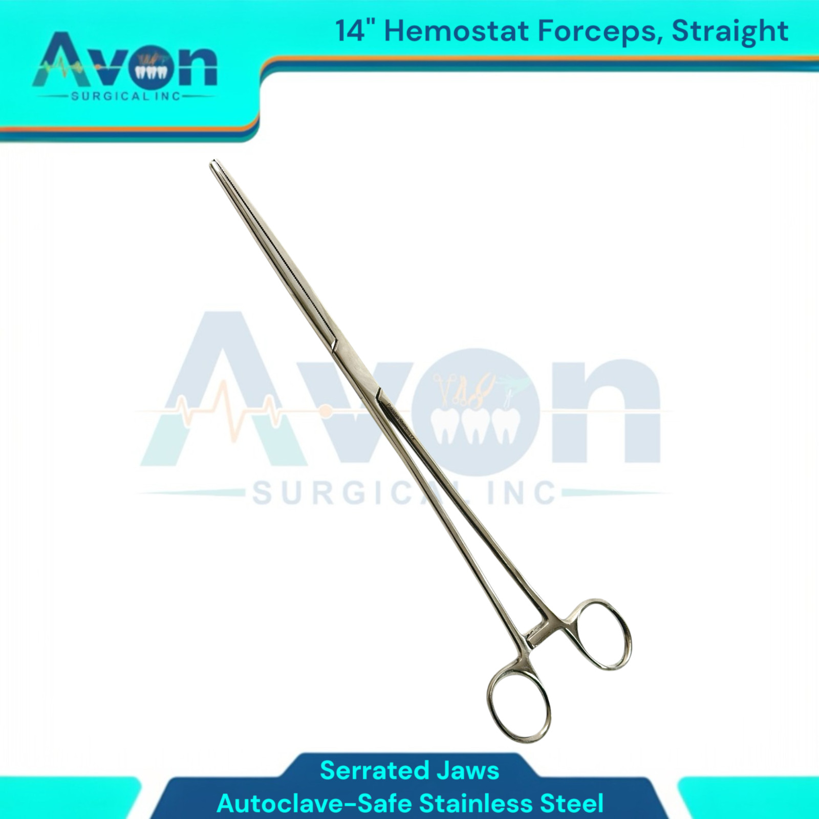 Stainless Steel 14" Extra Long Forceps Hemostat - Serrated Str Jaws, Locking