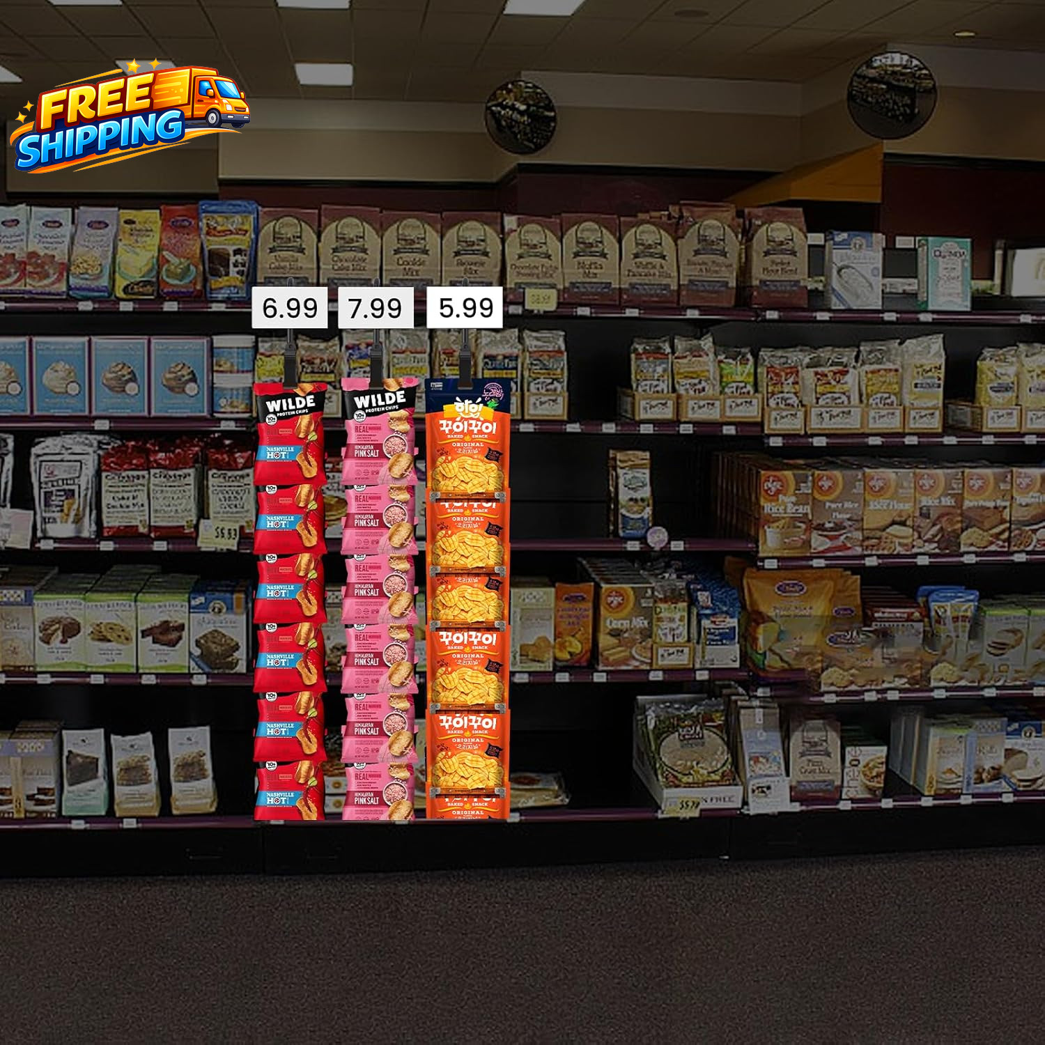 Chip Display Rack Chip Rack Display Stand Chip Bag Holder with 6 Clips for Retai