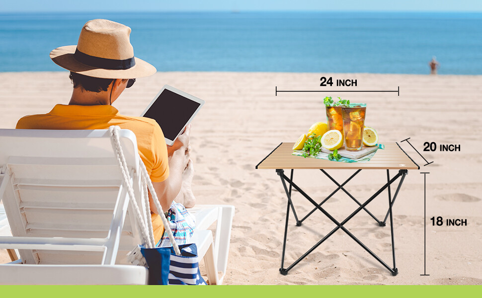 VILLEY Ultralight Camping Side Table Folding Beach Table 16''/19''/24'' with Bag