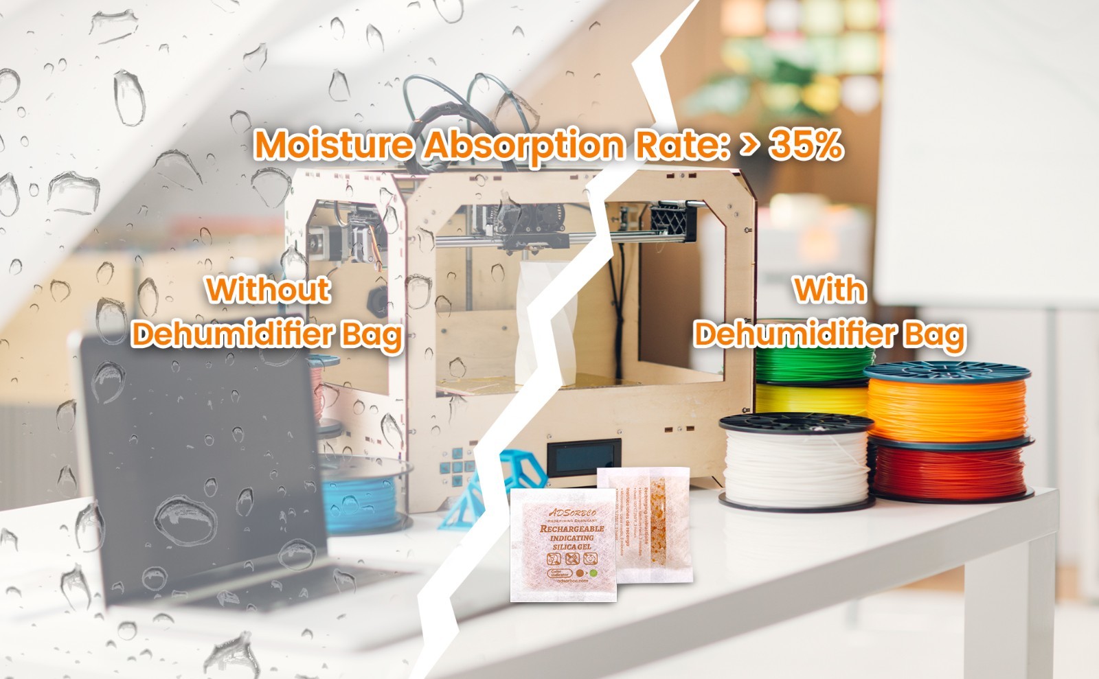 [5 Gram 50 Packages] Adsorbco Rechargeable 20% Orange + 80% White Silica Gel