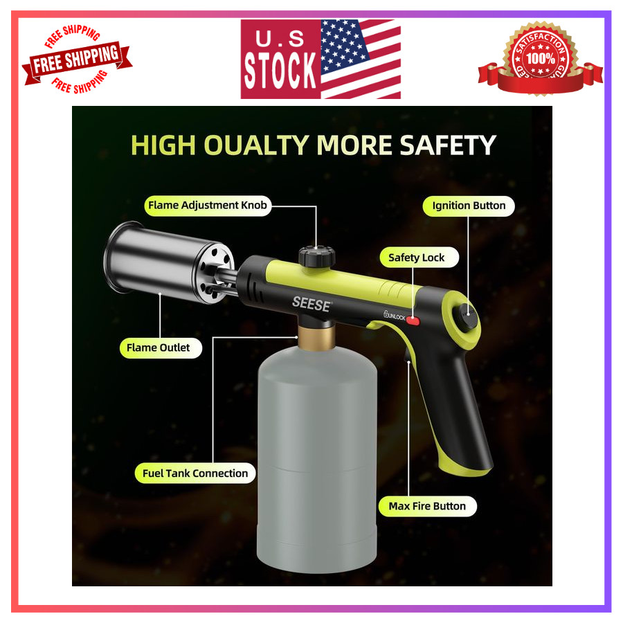 SEESE Powerful Propane Torch Gun,Kitchen Cooking Torch With One-Touch Max Fir...