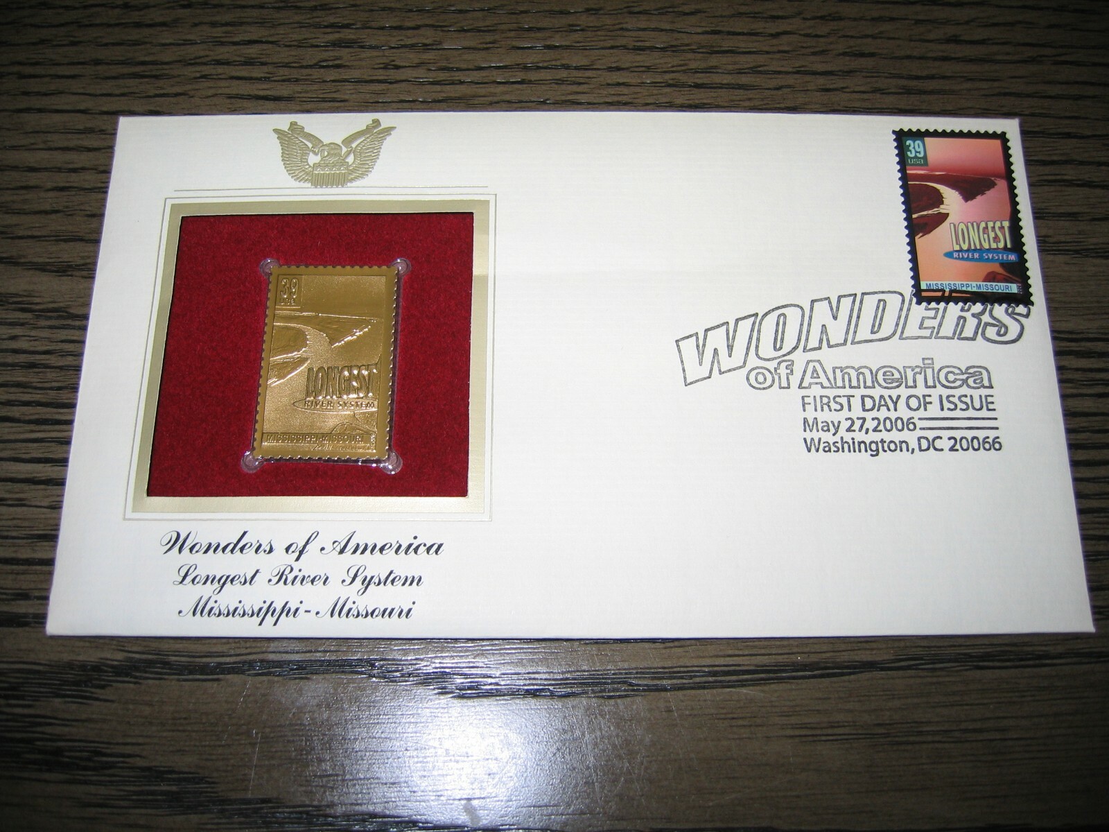 2006 Wonders of America Longest River System Replica Gold Golden Cover Stamp