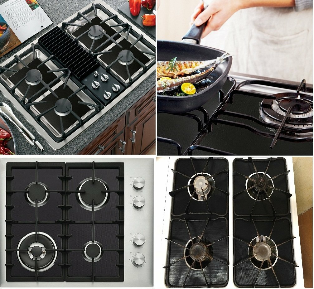 12x Reusable Non-Stick Black Gas Range Stove Top Burner Covers Protector Liner