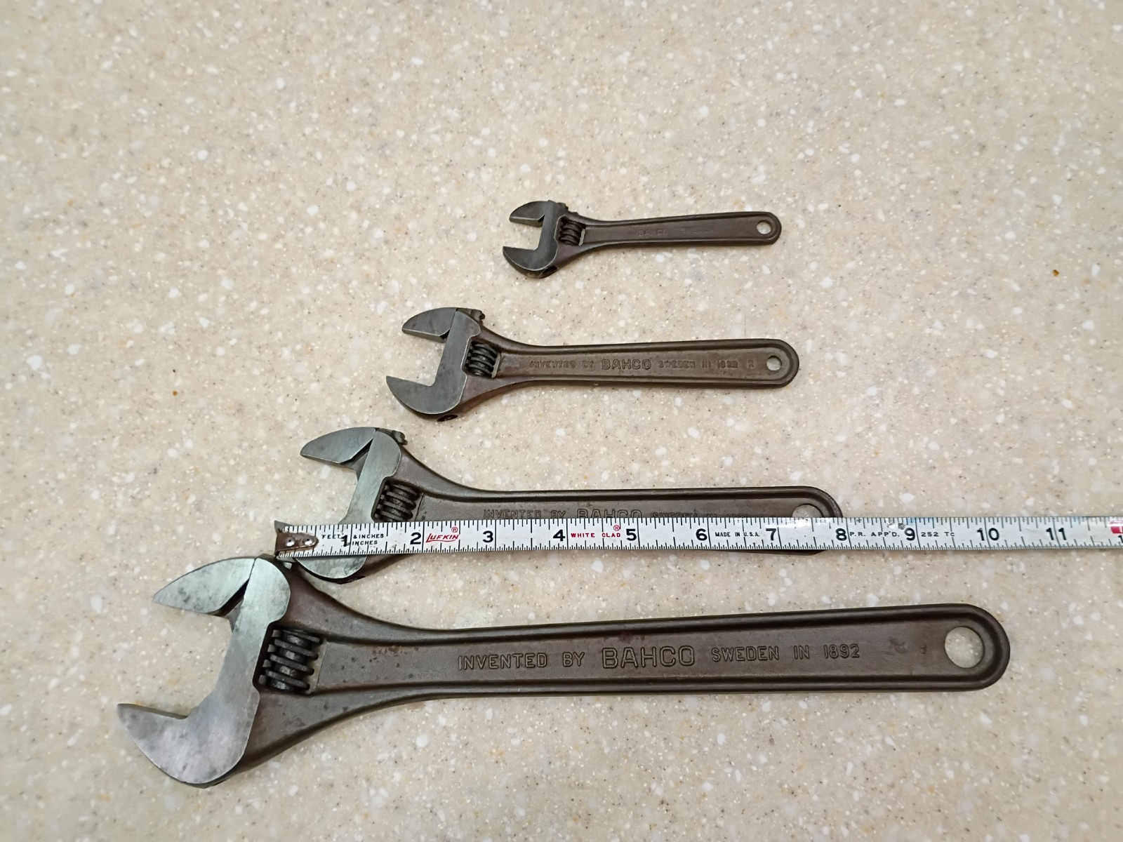 Vintage set of 4 Bahco Sweden Adjustable Wrenches spanner monkey 12" 8" 6" 4"
