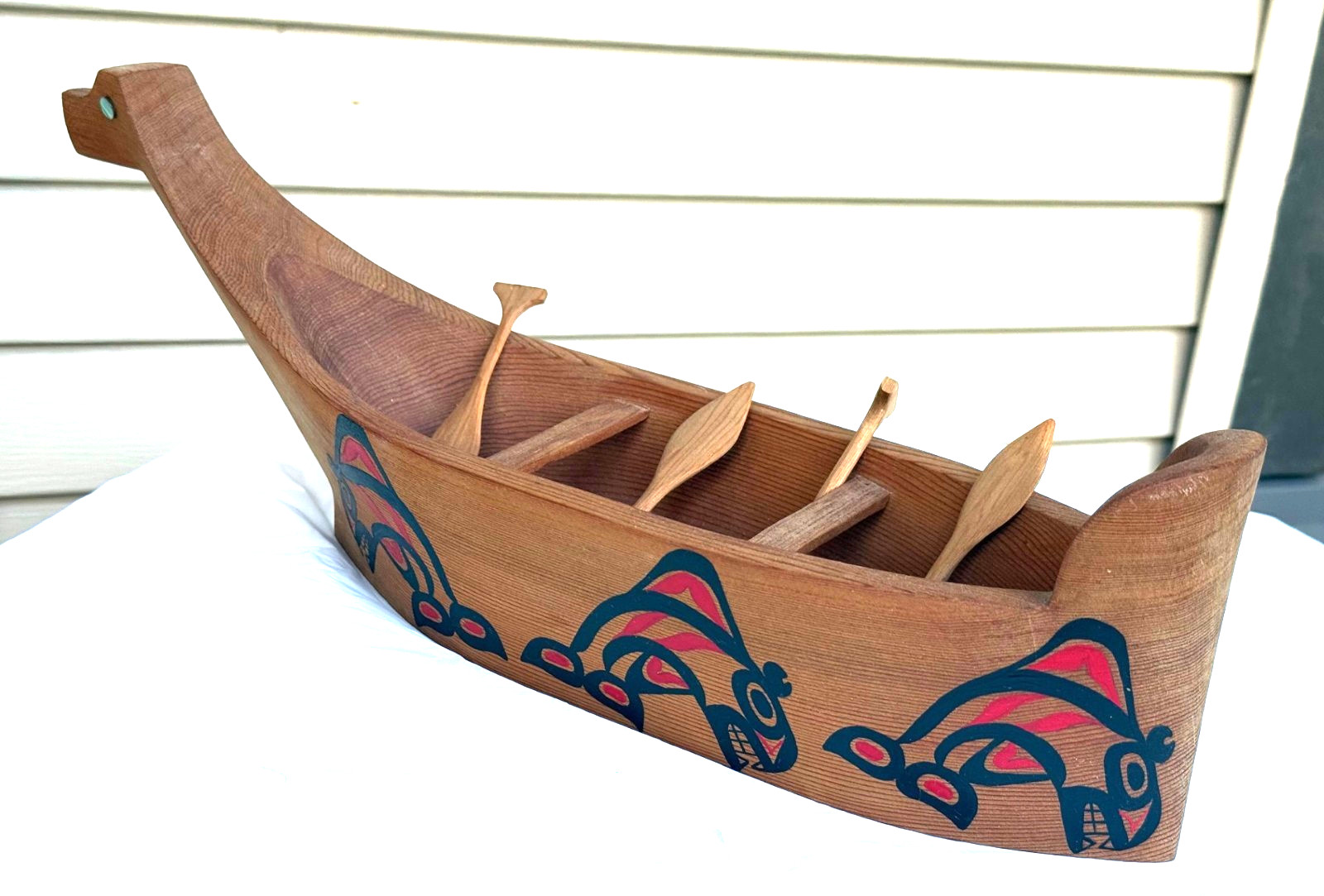 Northwest Coast Native Art Large Killerwhale Canoe Journey sculpture carving