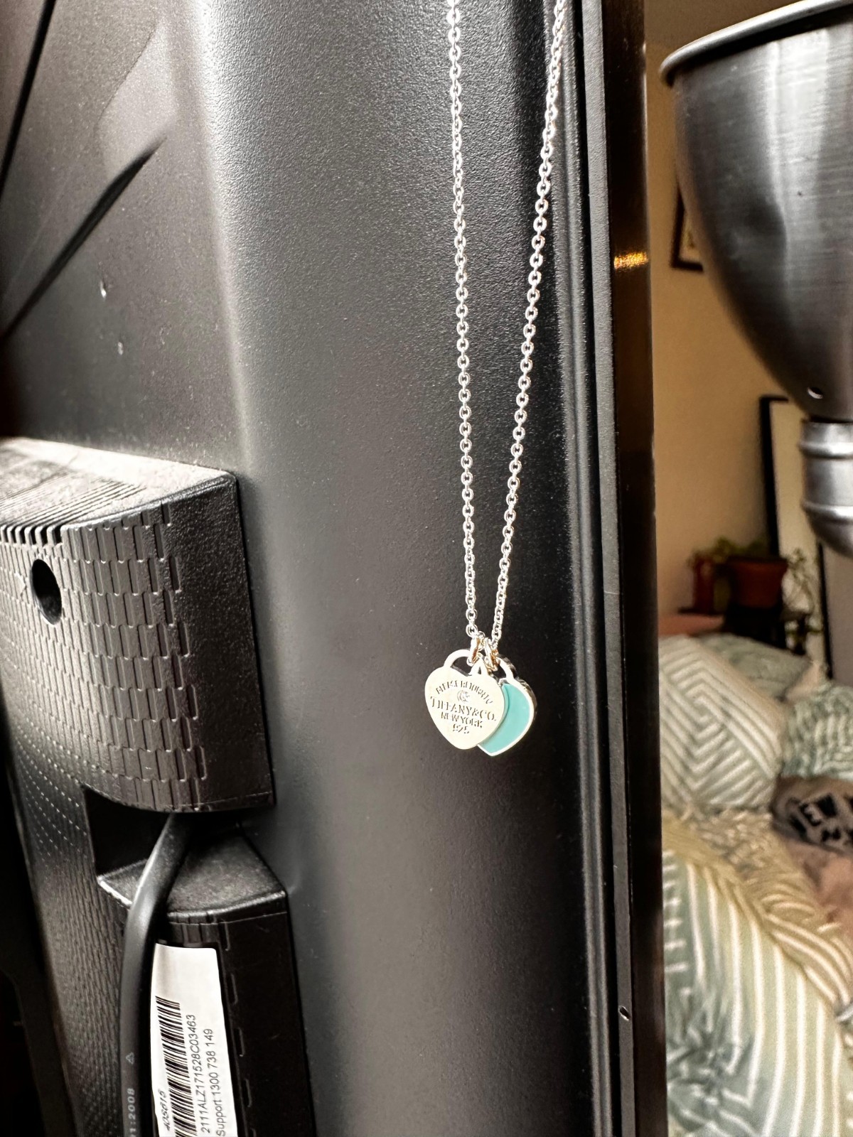 Tiffany & Co. Blue Mini Double Heart Tag Pendant Necklace 16"