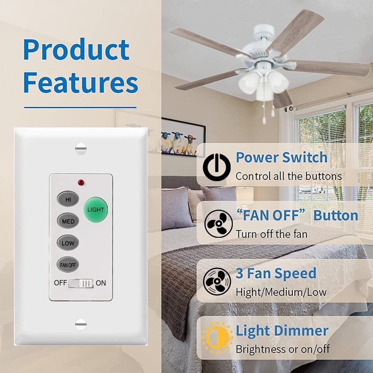 Ceiling Fan Wall Remote Control for Hampton Bay Harbor Breeze Hunter UC9050T