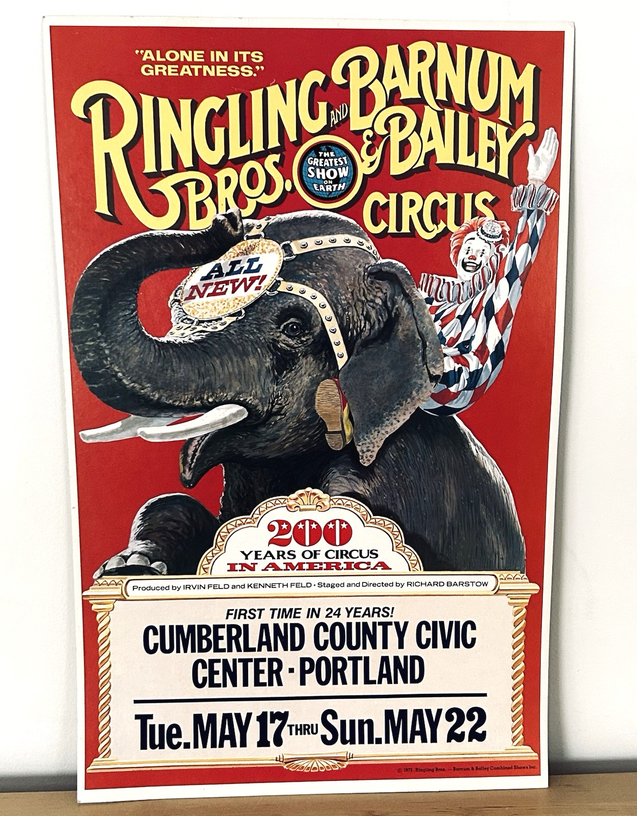 Vtg 1975 Ringling Bros Barnum & Bailey Circus Poster Portland Maine 200 Years