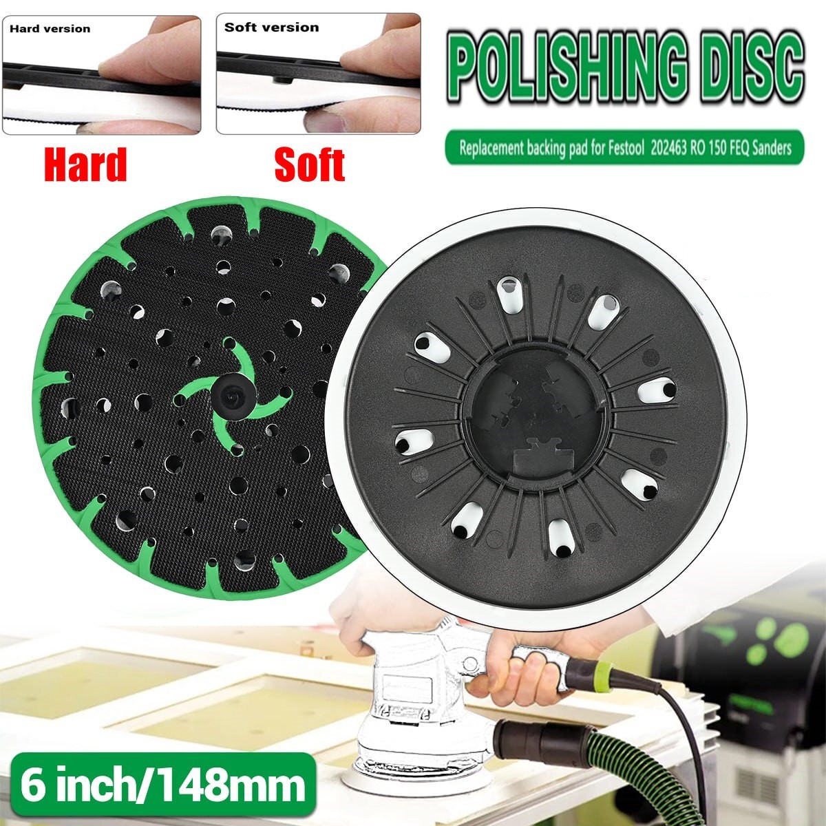 Replacement 6 Inch Sanding Pad For Festool RO 150 FEQ Grinder 150mm Soft/Hard