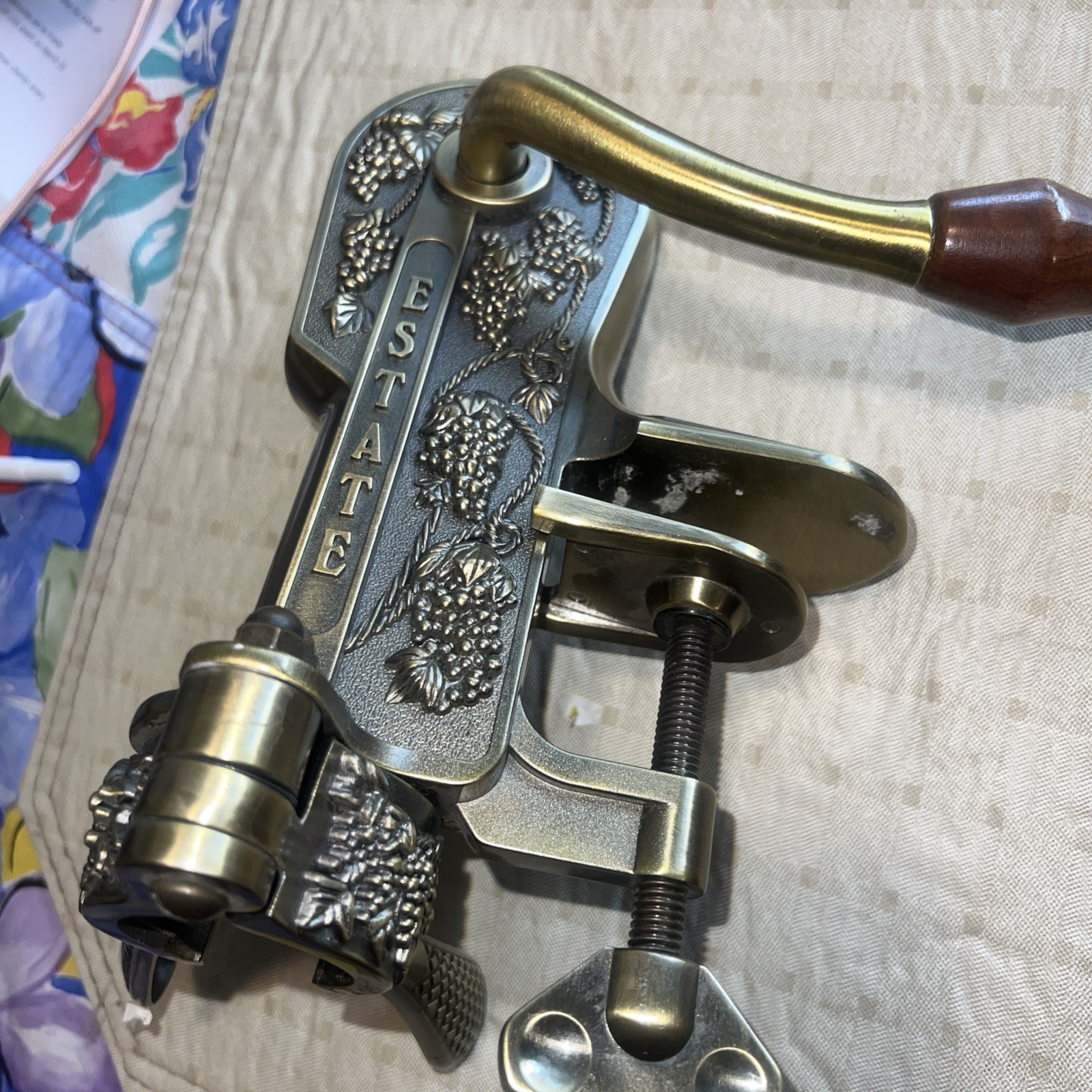 Roger Estate "LEGRAPE" Brass Table Top Corkscrew Wine Opener -- RARE VARIATION