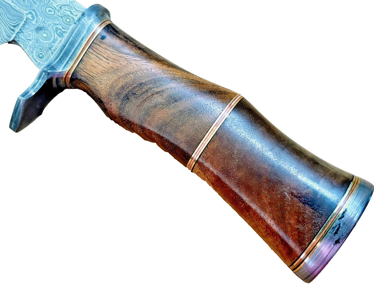 Damascus Blade 11" Bowie Knife with Leather Sheath Wood Handle Knives