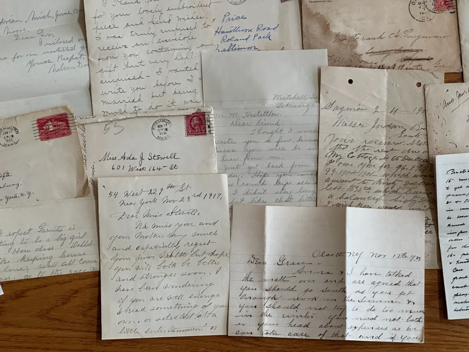 60 Pc. Mixed Correspondence Letter Lot 1885-1940s Vintage & Antique Old US Mail