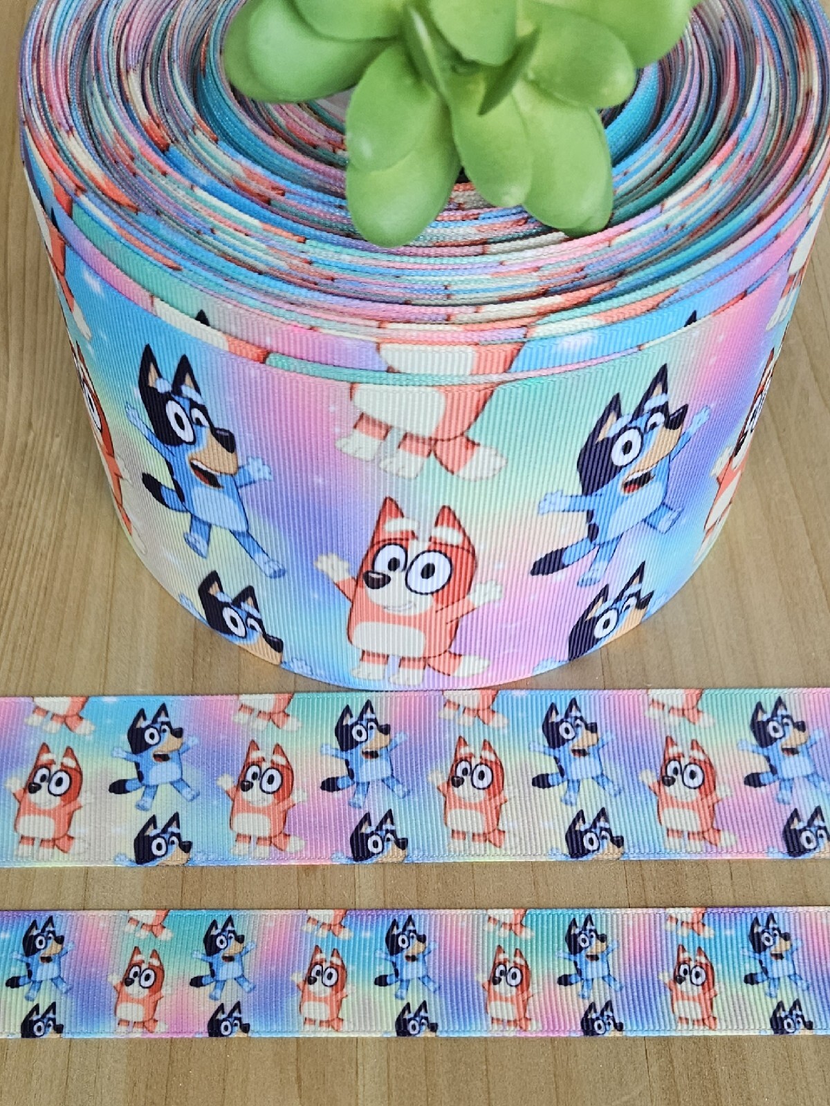 7/8, 1, 1.5 & 3" (1 YD) Bluey Grosgrain Ribbon Blue Dog Rainbow