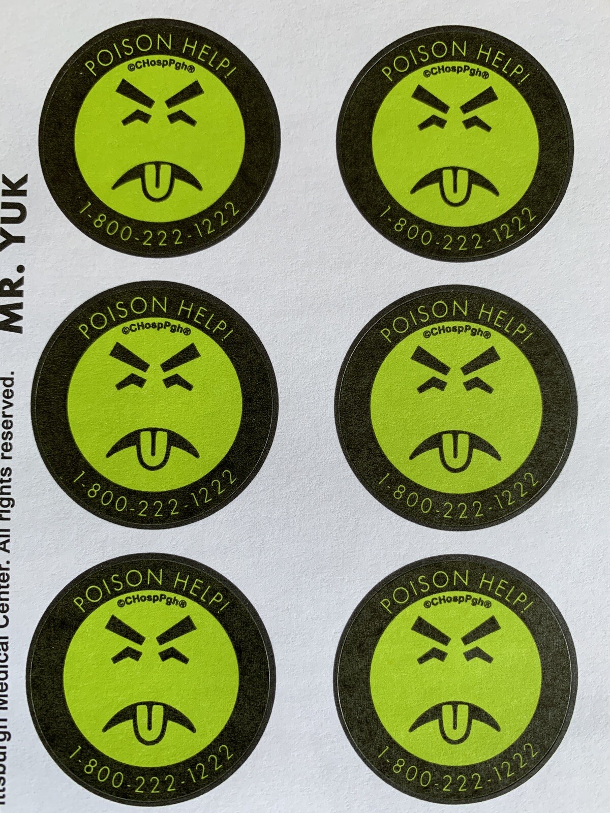 Mr. Yuk Stickers 30 Stickers (3 Sheets) Poison Prevent Yuck LOWEST $$ FREE SHIP!