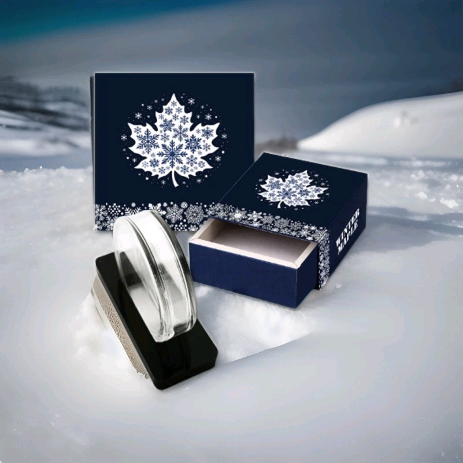 1oz Winter Maple featuring Dual Sided Diamond Dust with Box/Display Limited Mint
