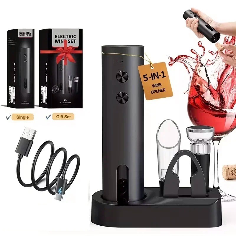 Electric Wine Bottle Opener Set Rechargeable Automatic w/ Charging Base Gift