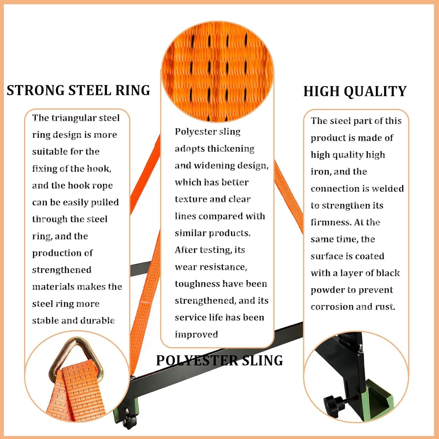 2800 lb ,43'' Watercraft Sling with Heavy duty powder-coated Steel Bracket,Po...