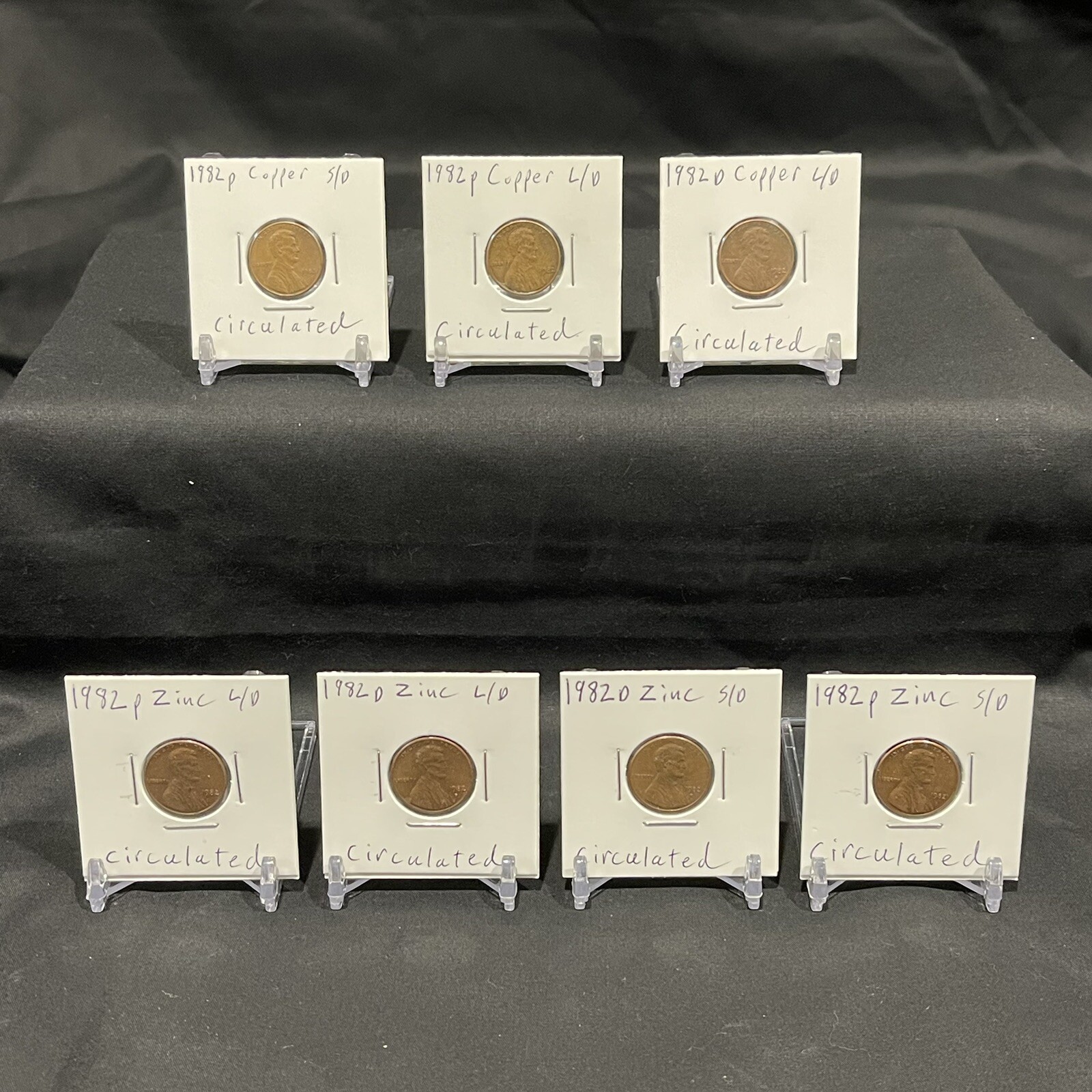 1982 P,D Lincoln Cent (CIRCULATED) Lot Of 7 L/D, S/D Zinc Copper Set (READ!) #1