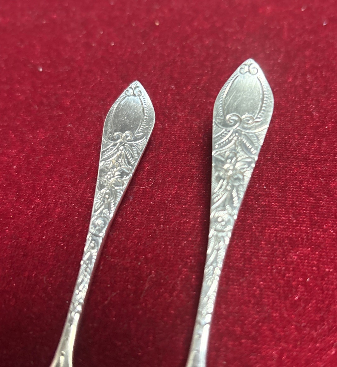Set of 2, Sterling English Demitasse Spoons, 1895, 4”, 9.7, 9.3 g., Pattern ?