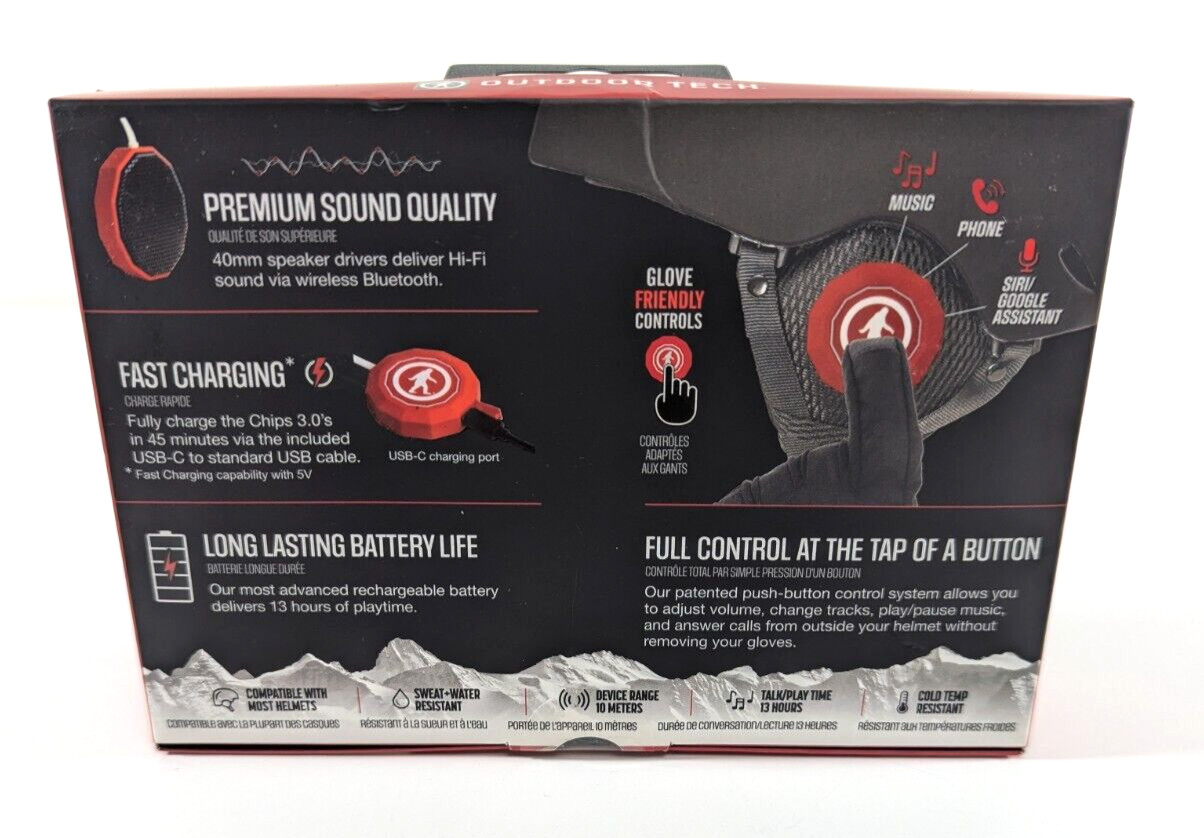 Outdoor Tech Chips 3.0 Wireless Helmet Audio Headset Easy One Touch Red OT0054