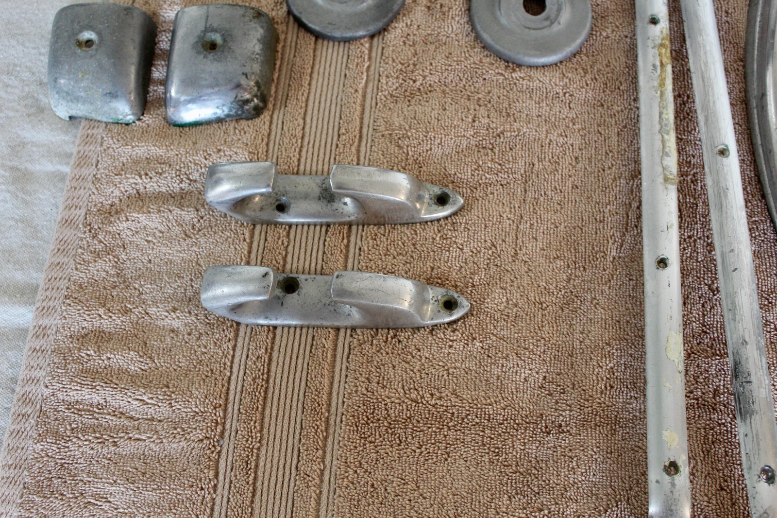 vintage aluminum boat parts cleats, trim, 20 piece lot